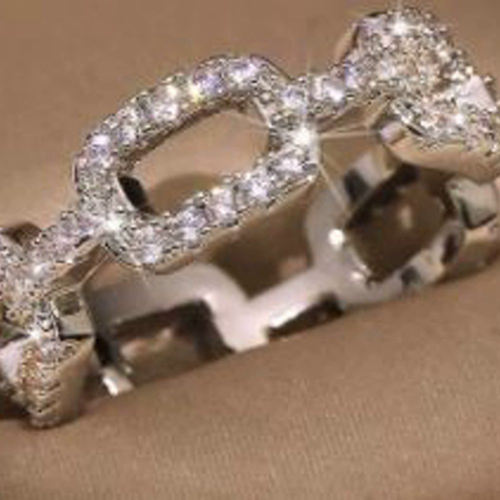 Silver Crystal Chain Ring - Available Sizes 5, 6, 7, 8 - Picture 3 of 4